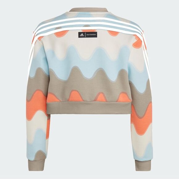 Marimekko x Adidas Allover Print Cotton Sweatshirt in Light Blue Brown Combo S - Picture 2 of 12